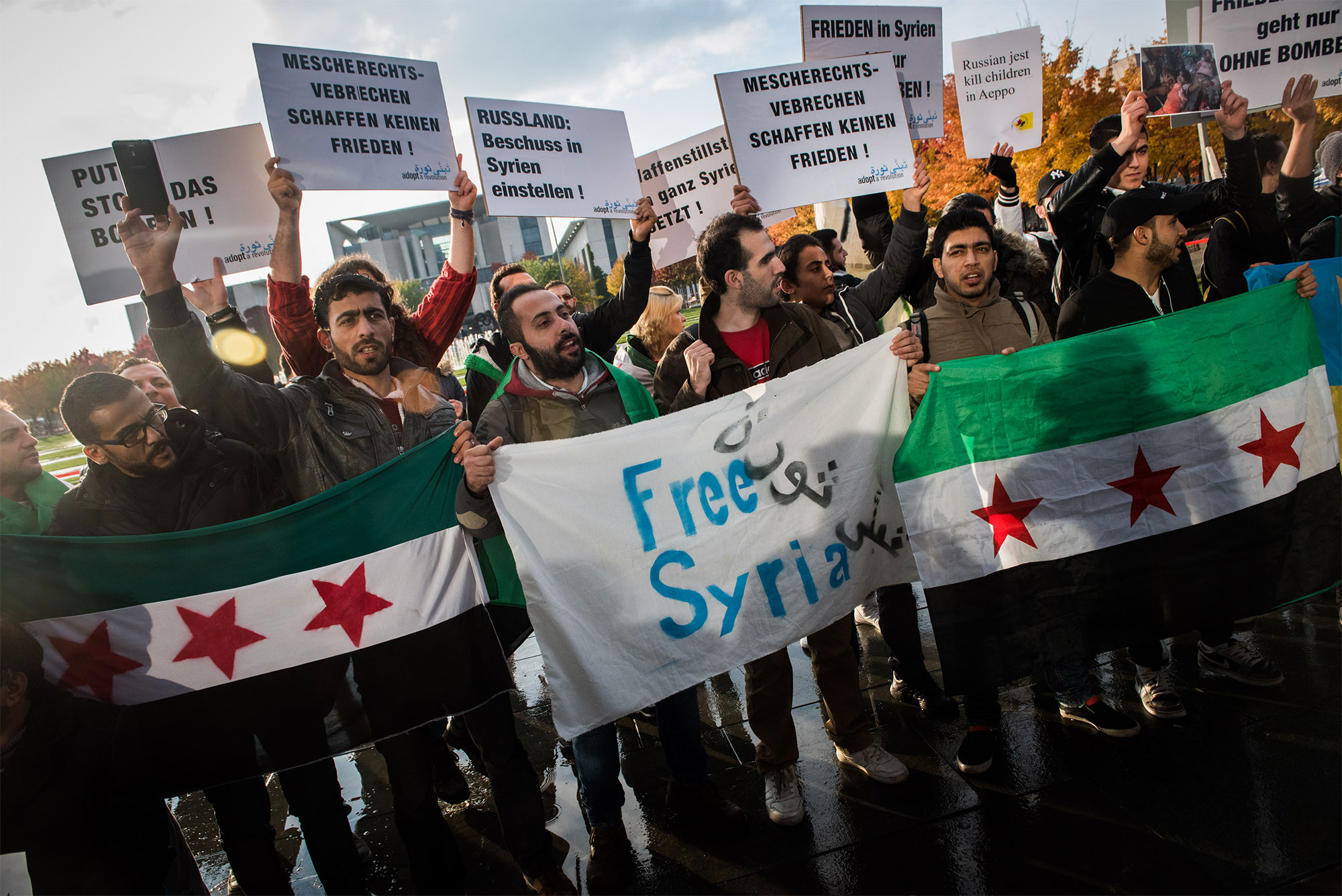 Demonstration während des Putin-Besuchs in Berlin, 2016 (Foto: Adopt a Revolution)