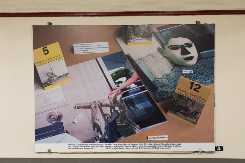 Beatrice Schuett Moumdjian »Forensic Excavations Inventory or The Total Deconstruction of an Armenian Family«, Installationsansicht Kunst im Untergrund, Berlin 2019 (Foto: Benjamin Renter)